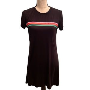 Love, Fire t-shirt dress. Rainbow stripes across the chest. Black. Size small.